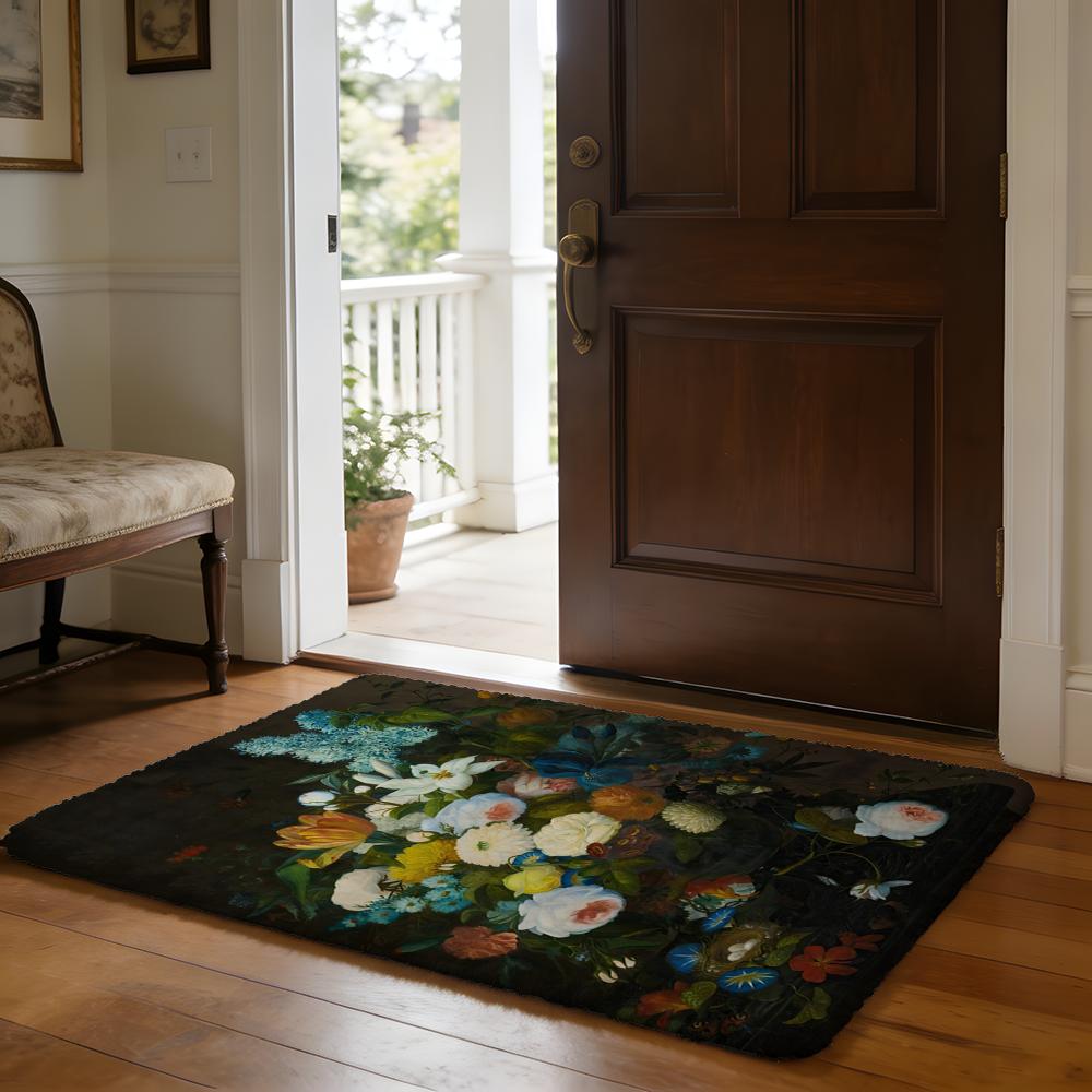 Advanced Flower Oil Painting Floor Mat Soft Flannel Absorbent Mat Non-Slip Rug Home Bedroom Bathroom