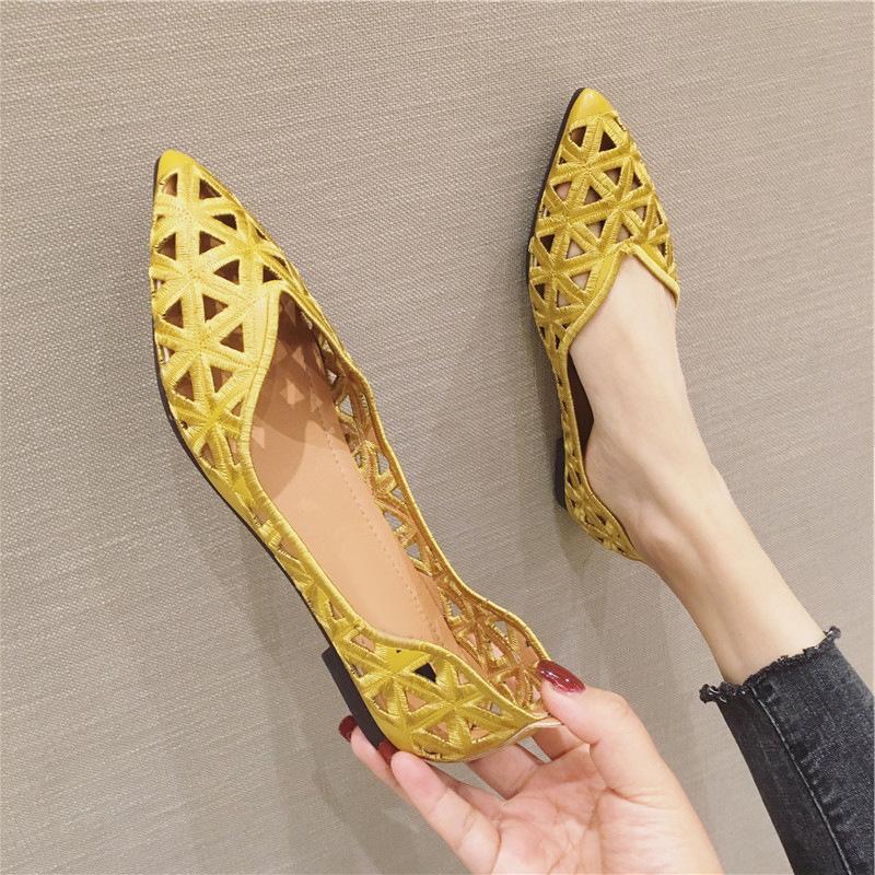 High Quality Women Flat Shoes Fashion Women Ballet Shoes Hollow Breathable Comfortable Casual Shoes Elegant Pointed Toe Sandals