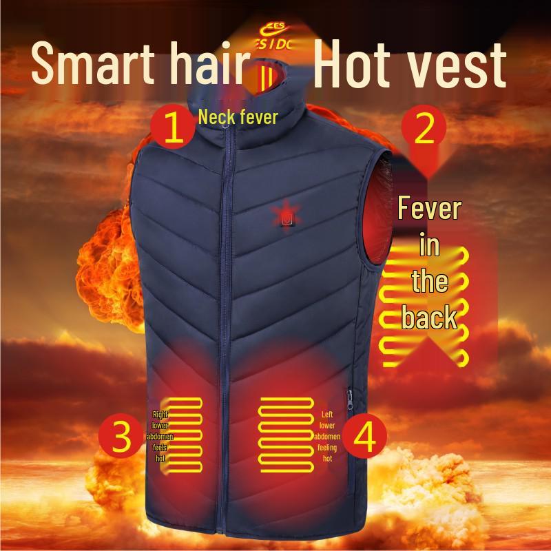 Men's Four-Zone Graphene Heated Vest with Stand-up Collar and USB Smart Temperature Control