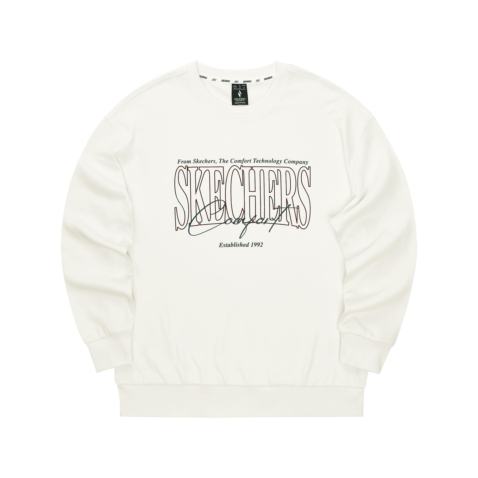 Skechers Round Neck Knitted Pullover Loose Fit Comfortable Long Sleeve Vintage Sweatshirt Unisex sweatshirt Cotton-Candy-White L324U059-0074 XS
