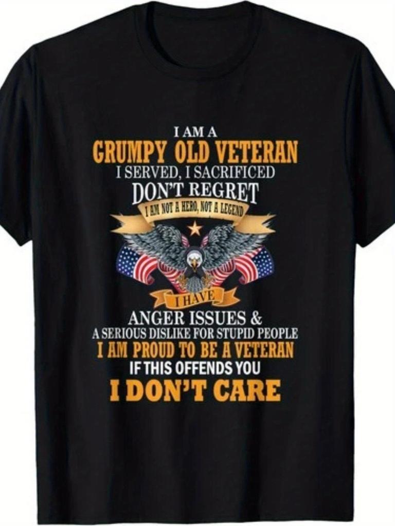I Am A Grumpy Old Veteran Served Sacrificed Service T-Shirt Retro Veteran Pride Graphic Tee Sof