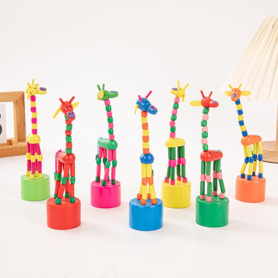 Wooden Dancing Giraffe Toy Elastic Rope Giraffe Puppet Toy Toddlers Boys Girls Educational Press And Swing Animal Toy
