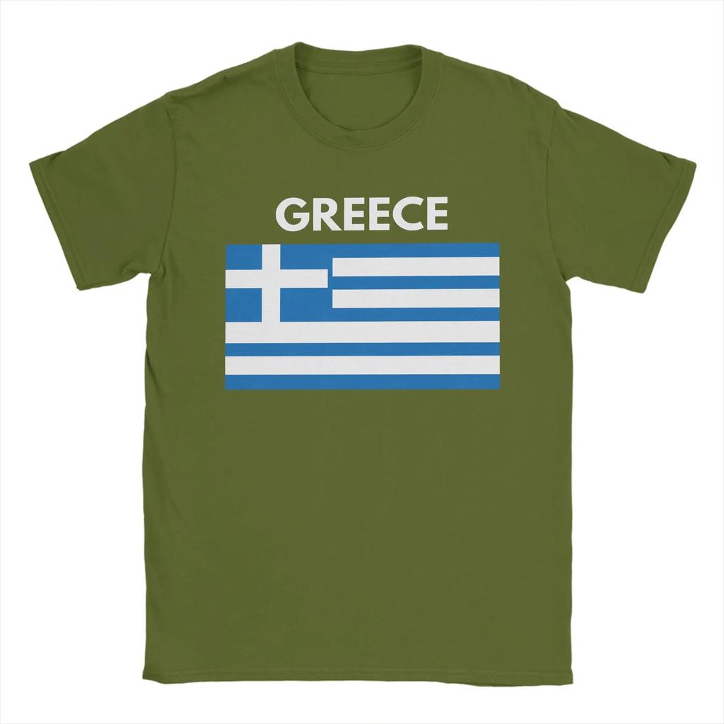 Greece Flag  Men T Shirt  Novelty Tee Shirt Short Sleeve Crewneck T-Shirts 100% Cotton Plus Size Clothes
