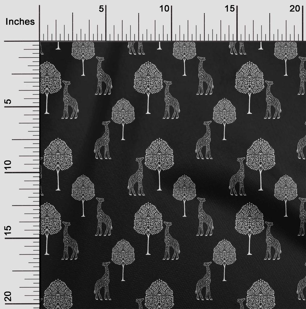 oneOone Cotton Flex Fabric Tree & Giraffe Block Printed Craft Fabric BTY 40 Inch