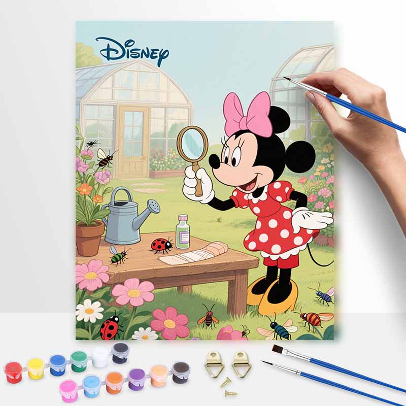 Disney digital oil painting art painting Minnie Mouse garden exploration handmade diy home decorations 20x30cm