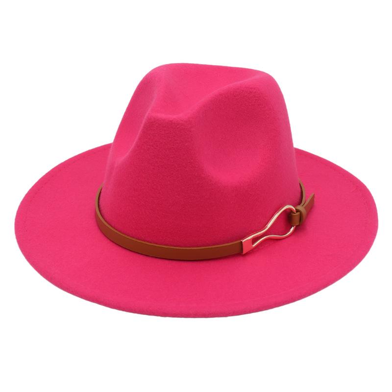 Foreign Trade Elegant Felt Hat Belt Buckle Top Hat Modified Face Jazz Hat British Dance Performance Woolen Hat Literature And Art