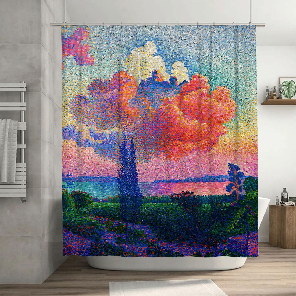 Artistic Shower Curtain Modern Decorative Watercolor Pattern With Rainbow Colors Perfect For Home Bathroom Decoration