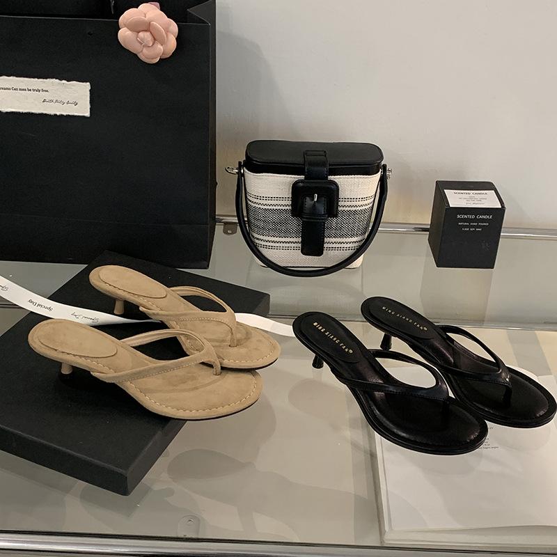 Women s Shoes French Style Elegant Toe Post Slippers Fashion Round Toe Thin Heel Sandals Summer Open Toe Flip Flops 35