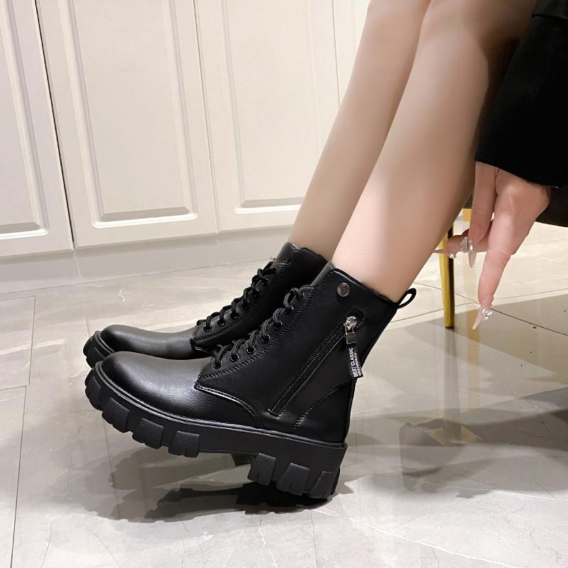 Fashion 2025 Boots Women  Autumn Winter PU Leather Ankle Boots Motorcycle Botines Female Chunky Heels Platform Boots Botas Mujer