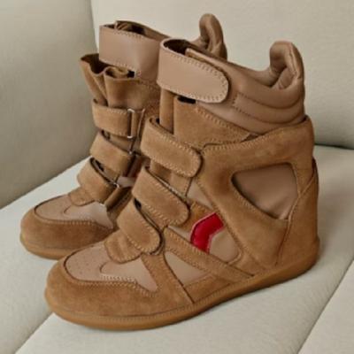Invisible Inner Height Increasing Shoes for Women, Autumn New High-top Shoes, Color-blocked Round Toe Velcro Sports and Casual Shoes, Hiking Shoes