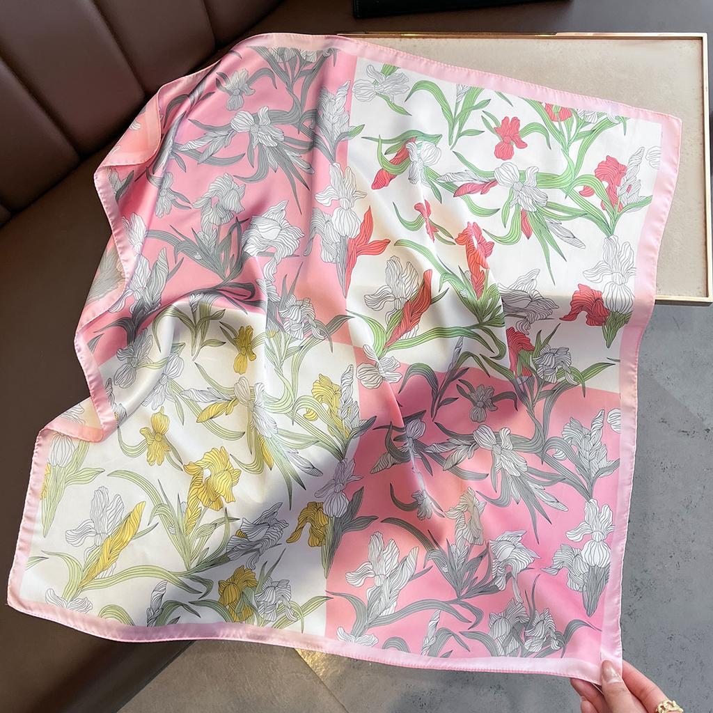Imitation Silk Square Scarf For Women Spring/Summer Decoration Bandanna Print Neckerchief Luxury Headband Hijab
