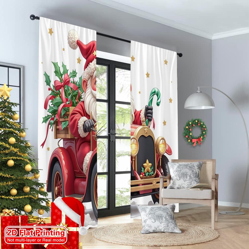 2pcs 2D flat printing Merry Christmas Party Curtains Christmas Gnome Car Gifts 100% Polyester Without Electricity Festive