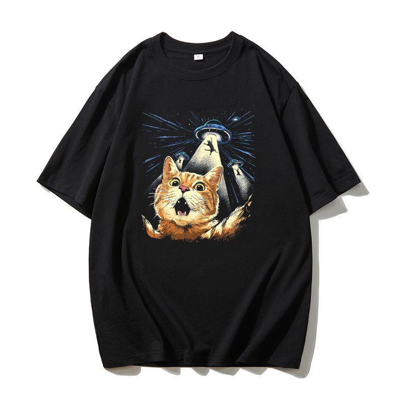 Cute Fun Cat Men's Printed Short Sleeve Summer Casual Versatile Street Atmosphere T-Shirt Cool Breathable Oversized Top