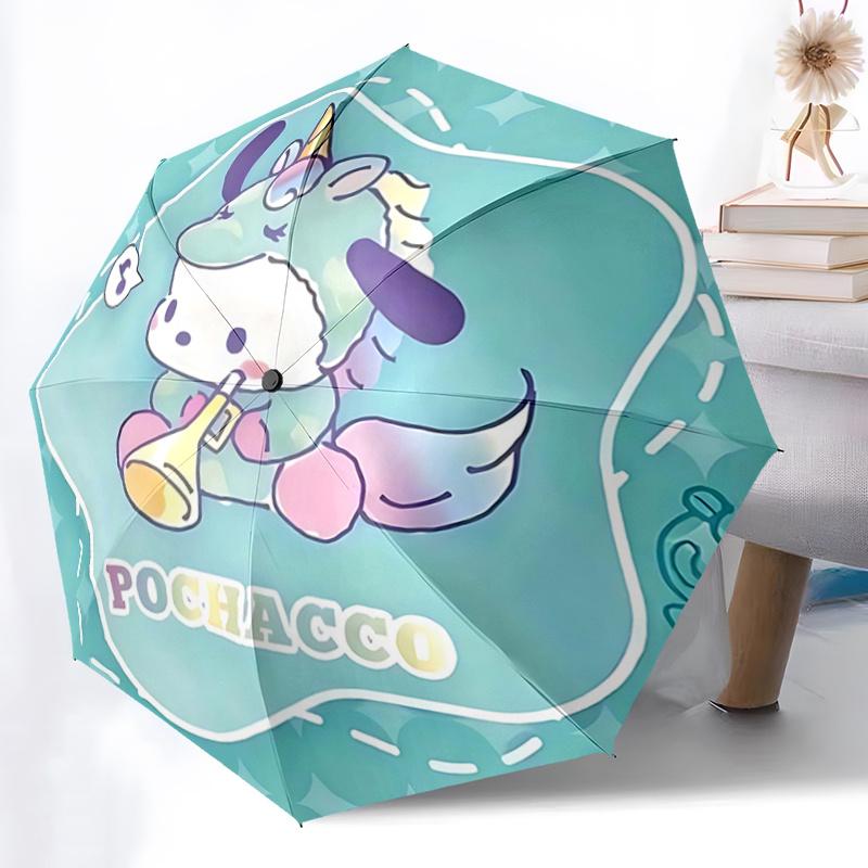 1pc Pochacco Unicorn Automatic Folding Umbrella - Portable 3-Fold Design with Iron Frame, Perfect for Outdoor Use, Festive Gifts, Travel, Daily Use, a