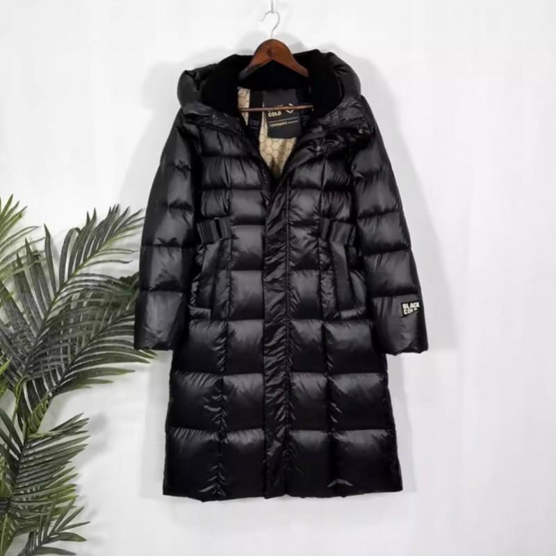 Womens Mid-Length Hooded Down Coat Winter Thick Warm Slim Fit Long Sleeve Parka With High Fill Power Duck