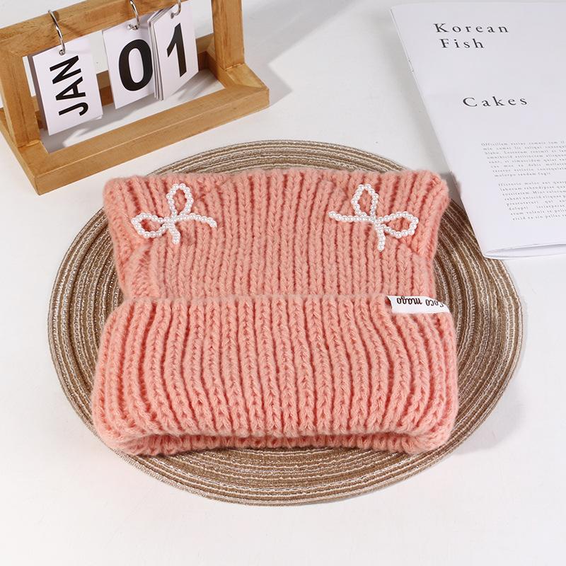 Hat Women's Autumn and Winter Cat Ear Wool Hat Sweet and Cute Bow Warm Knit Hat Ear Protection Cold Pullover Hat
