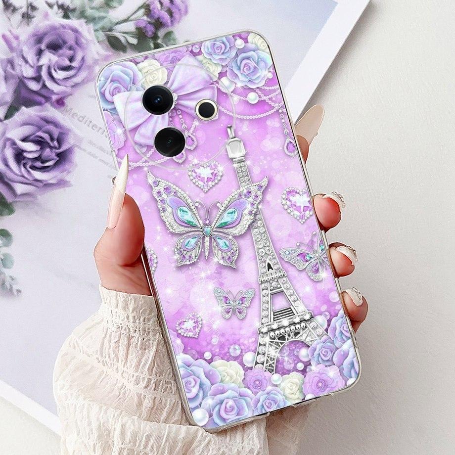 For Vivo Y39 5G Y300i 5G / Vivo V2436 V2444A Back Cover Girly Fashion Flower Butterfly Painting Case Soft Clear Silicone Funda