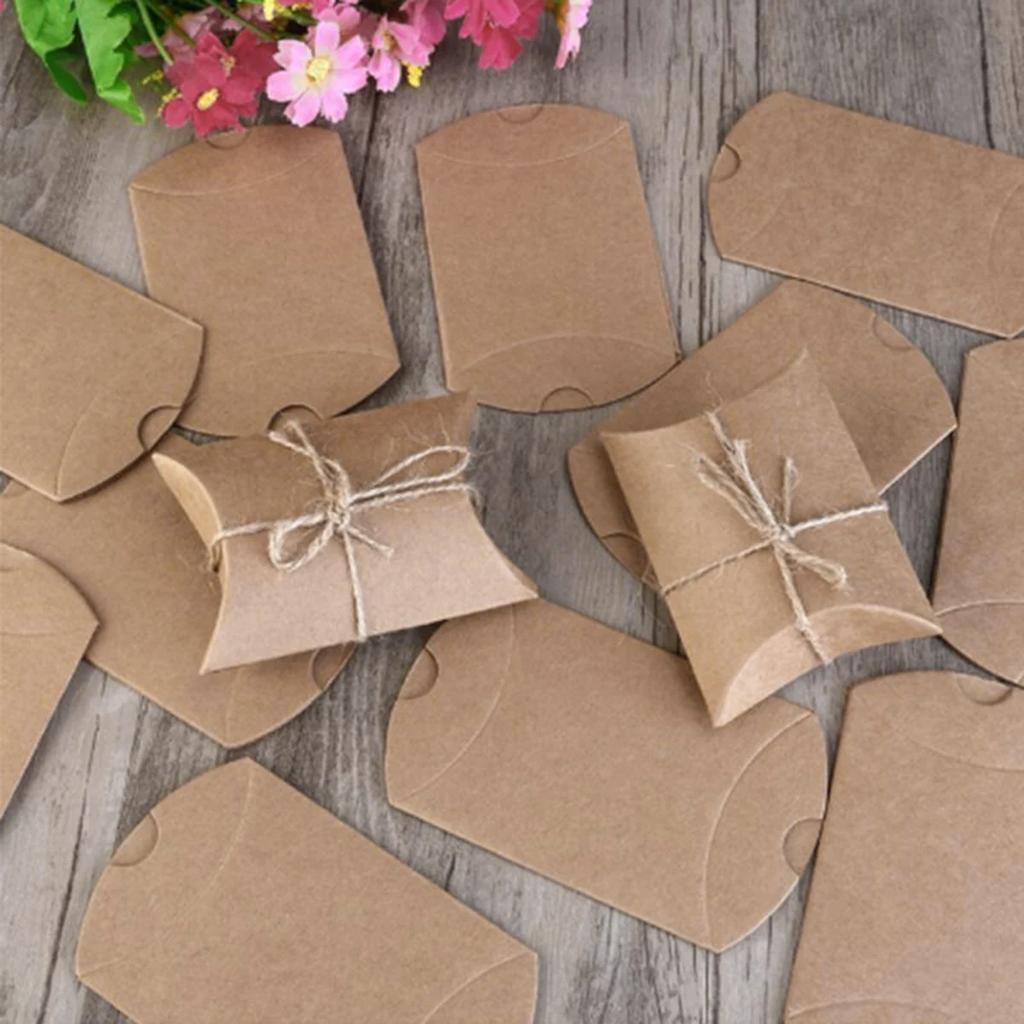 50 KS Hnědá kraftová papírová krabička na párty, svatební výslužku, balení na cukroví a šperky, balení bonboniéry, párty úložný prostor, svatební dárková taška