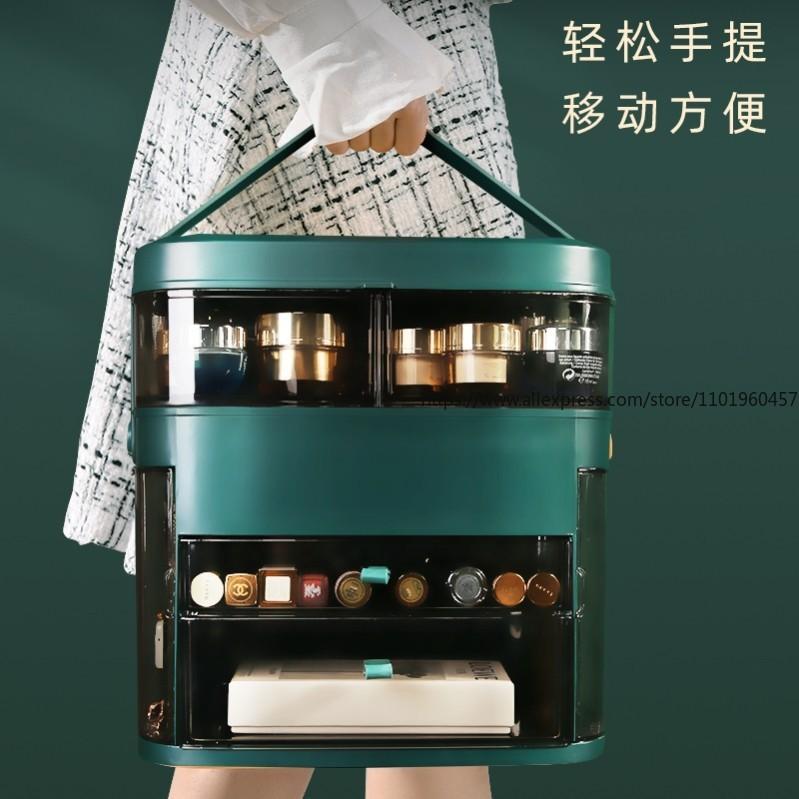 Large Capacity Dustproof Cosmetic Organizer with LED Mirror Jewelry Storage All-in-One Desktop Vanity Rack for Skincare