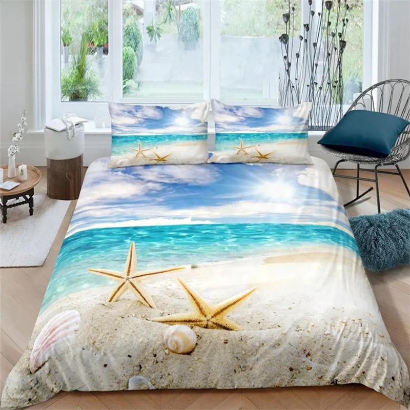 Seaside Beach 3D Duvet Cover Bedding Set Comforter Linen Pillowcases Quilt Cover Home Decor Single Double Twin King Queen