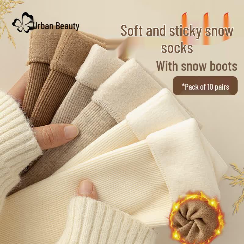 Women s 10-Pair Thick Fleece-Lined Mid-Calf Winter Snow Socks One Size