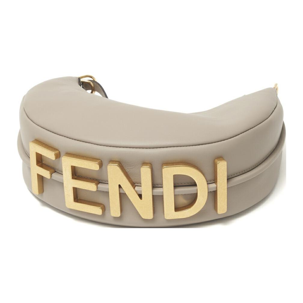 Fendi Graphy Gold Logo Zipper Closure Leather Crescent Bag Women Handbags Pigeon-Gray 8BR798A5DYF1JCT