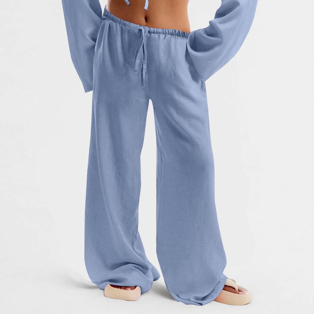 Women's Cotton And Linen Trousers Summer Loose Casual Wide Leg Pants High Waist Casual Color Trousers