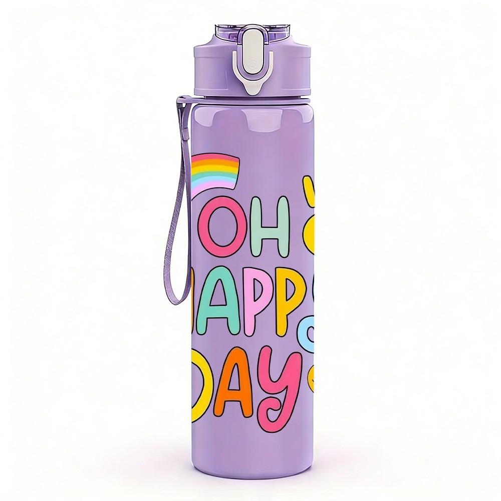 1PC Oh Happy Day Rainbow Sun Cute Art Print 750ml Color Plastic Sports Water Bottle Leakproof Flip Straw Lid Suitable for Sports Office Home Use