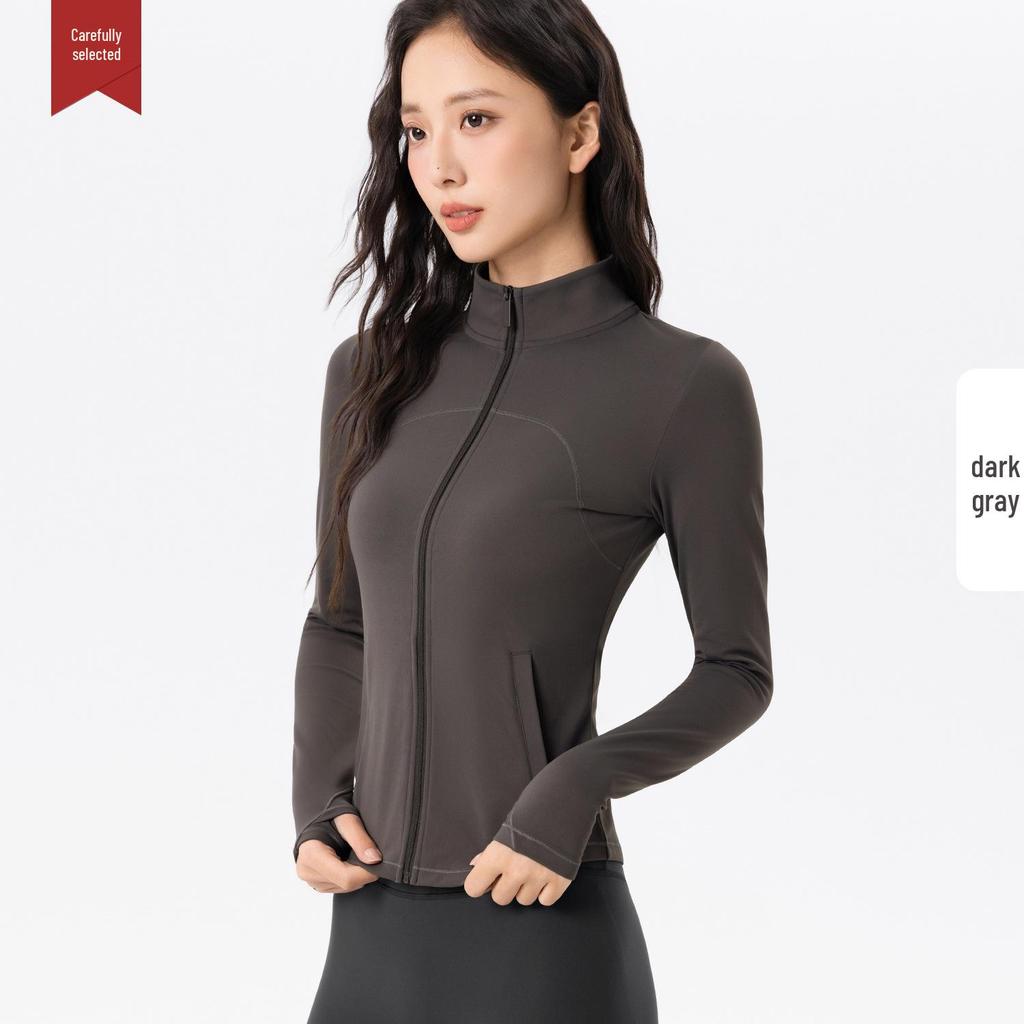 Fleece-Lined Women's Long Sleeve Yoga Jacket with Pockets - Slimming, Warm, and Ideal for Running