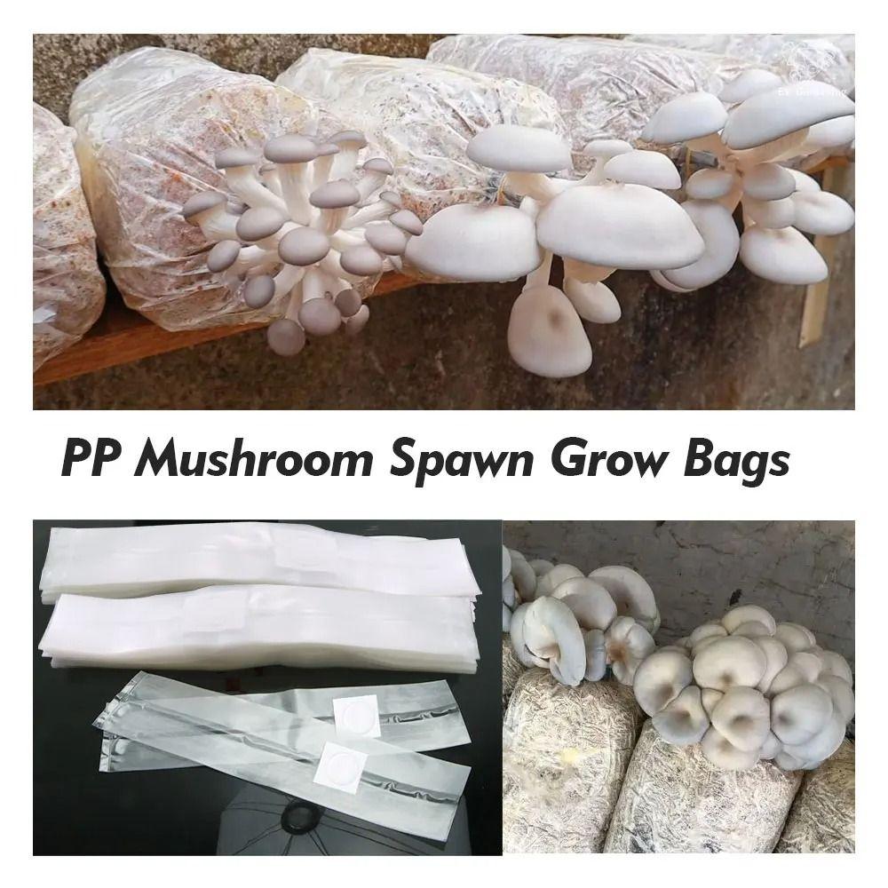 50pcs High Quality PP Mushroom Planting Bag 0.2um Filter Clear Edible Mushroom Breathable Bag Tissue Culture Bag Garden Planter