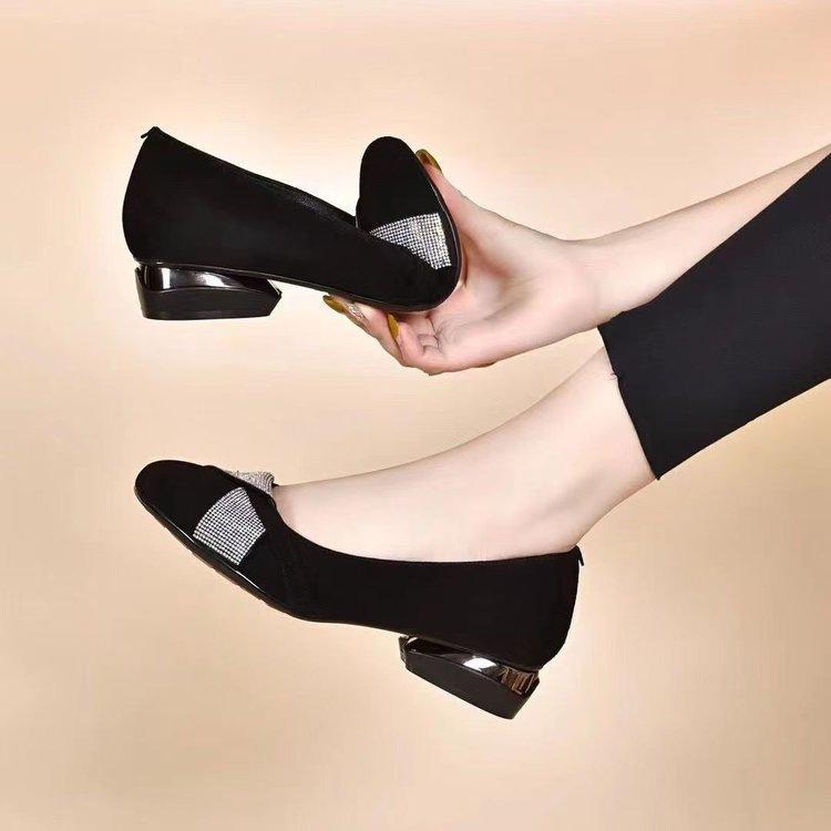 Doudou shoes frosted soft-soled rhinestone single shoes spring new soft leather round head flat-soled leather shoes