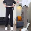 Men's Micro-Tapered Wool Suit Pants: Elastic Waist, Straight Leg, Wrinkle-Resistant, Slimming, Warm, Casual Trousers for Autumn & Winter.
