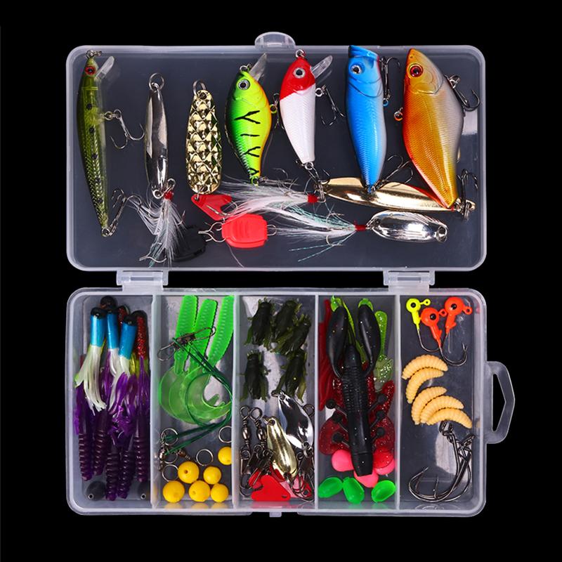 WEIHE 88pcs Fishing Combo Lure and Accessory Fishing Kit Tackle Box Fishing Bait Set (as the picture,17.5*9.5*3cm&about 200g)