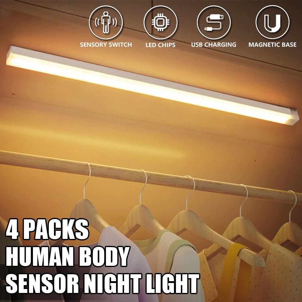 4 Pack Wireless Rechargeable LED Cabinet Lights With Motion Sensor For Closet Kitchen Wardrobe Stairs Corridor Night Light
