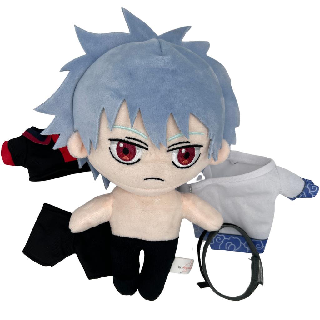 Gintama Sakata Gintoki Mini Baumwoll-Plüsch Handpuppe Hellblaue Haare Samurai Chibi Puppe Weiches Kuscheltier Anime Fans Sammlerstück Rucksack Dekoration Geschenk