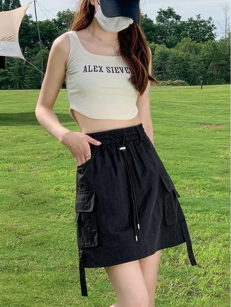 

Женская юбка А-силуэта в американском стиле, быстросохнущая: Летняя рабочая одежда с эластичной талией на кулиске и защитой от просвечивания. M чёрный