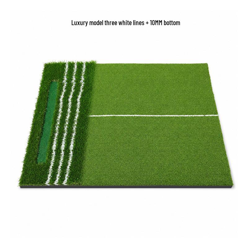 Two-Line Golf Practice Mat with Thickened Insertable Tee and Three-Grass Combination for Swing Training