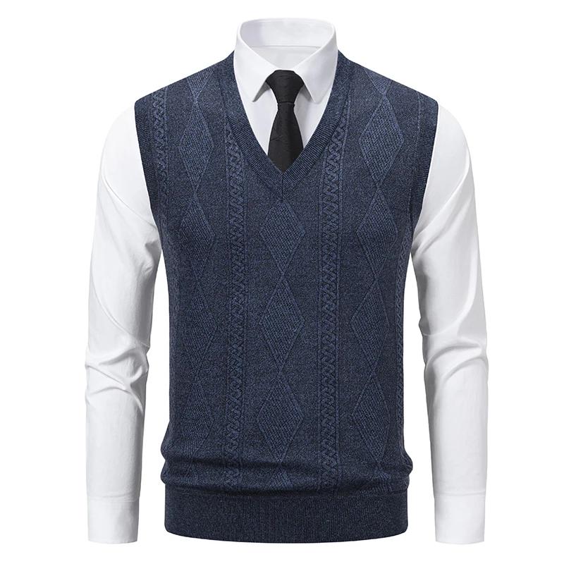 Podzimní Zimní Pulovry Vesty Svetr Pánský Teplá Pletená Vesta Módní Smart Casual Výstřih do V Bez Rukávů Pletené Pulovry Volná Vesta