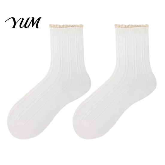British Temperament Casual Socks Ruffle Crew for Women, Cotton Frilly Lace Socks, Soft Breathable Moisture Wicking Ankles Daily Wear And Fashionable