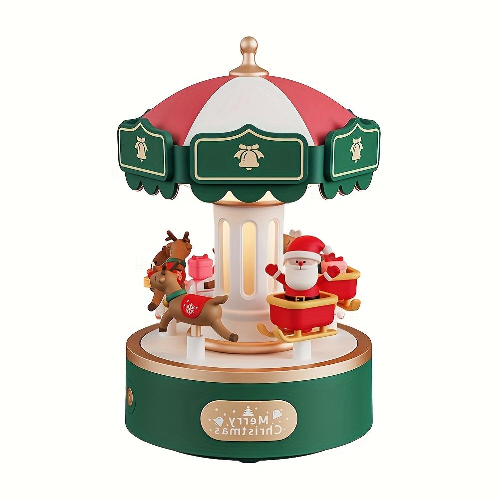 

Музыкальная шкатулка Деда Мороза с вращающейся каруселью, светодиодный ночник, вращающийся механизм с питанием от USB, подарок на День святого Валентина для рождественской елки, светящиеся рождественские украшения