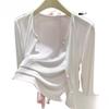 Women's Grey Knitted Sleeveless Sunscreen Cardigan Shawl - Summer Cover-up Dress