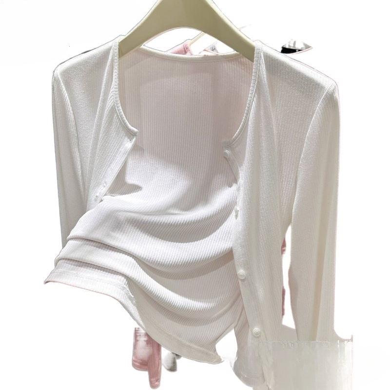 Women's Grey Knitted Sleeveless Sunscreen Cardigan Shawl - Summer Cover-up Dress