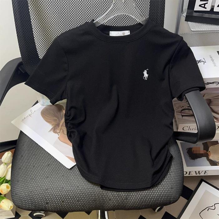 European Style Horse Logo Slim Fit Pleated Short-Sleeve T-Shirt 2026