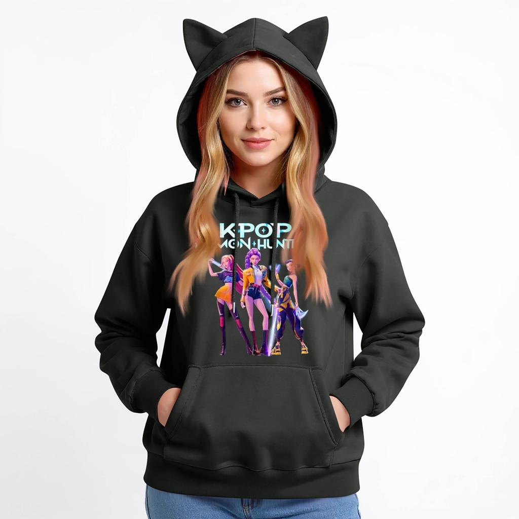 Ladies Fashion Casual Long Sleeve Printed Round Neck Hoodie Pullover Top With  Pockets