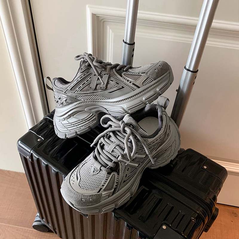 Krazing Pot Microfiber Mesh Spring Autumn Summer Sneakers Platform Lace Up Silver Color Sneakers Thick Bottom Women Fashion Shoes