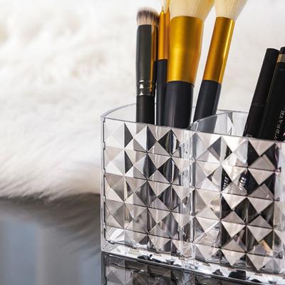 Transparent Makeup Brush Storage Bucket Acrylic Triple Grid Acrylic Cosmetic Organizer Multifunction Pen Stand Desk Pen Holder