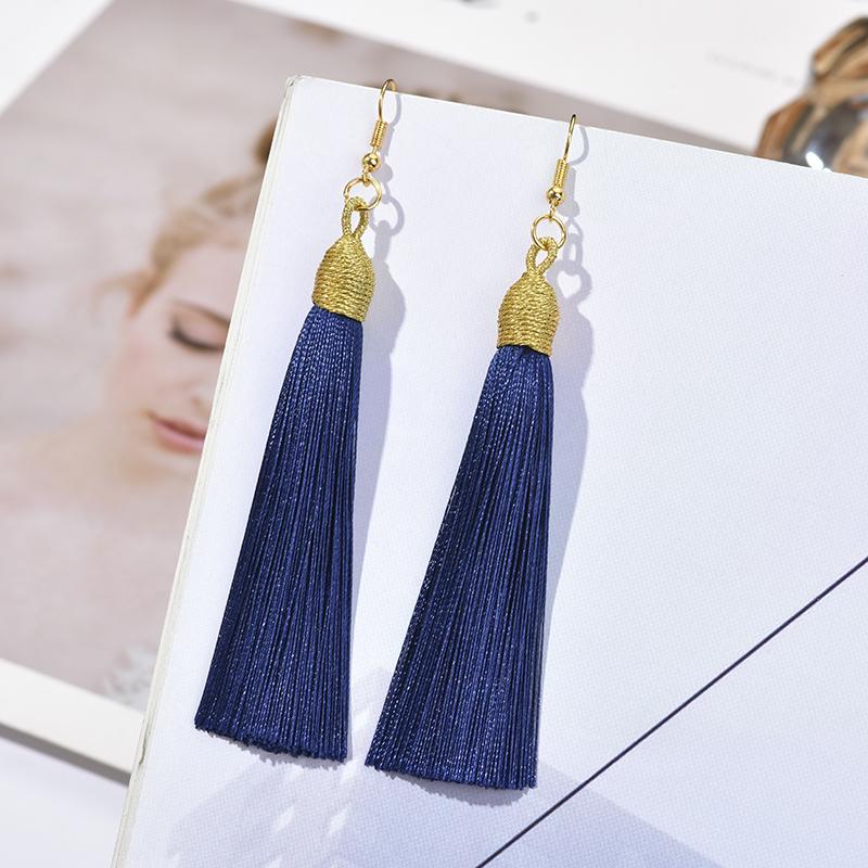 Fashion Tassel Earrings Women Silk Fabric Gold Color Rope Wrap Fringe Long Drop Dangle Earings For Girls Bohemia Wedding Jewelry