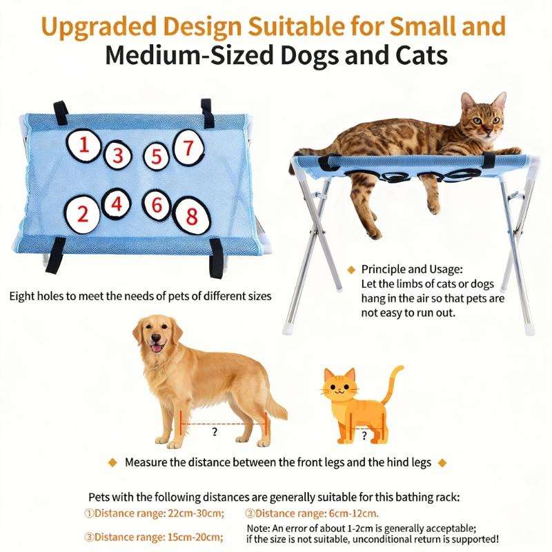 Practical Pet Resting Bed Heavy Duty Grooming Hammock with NonSlip Support Frame and Washing Hole For Dog Cats Grooming