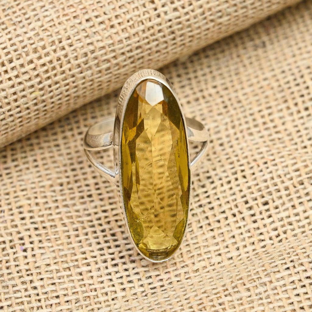 Elegant Citrine Gemstone Handmade 925 Solid Sterling Silver Jewelry Lovely Ring For Her