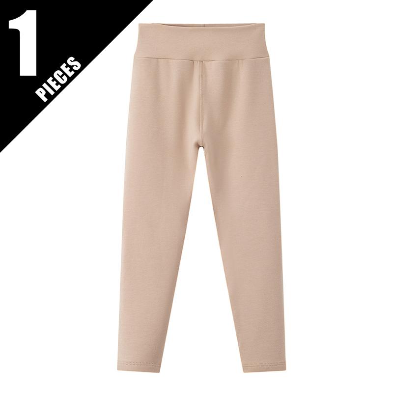 Autumn and Winter Children Solid Color Medium High Waist Thick Leggings Boys and Girls Fleece Warm Casual Pant 100